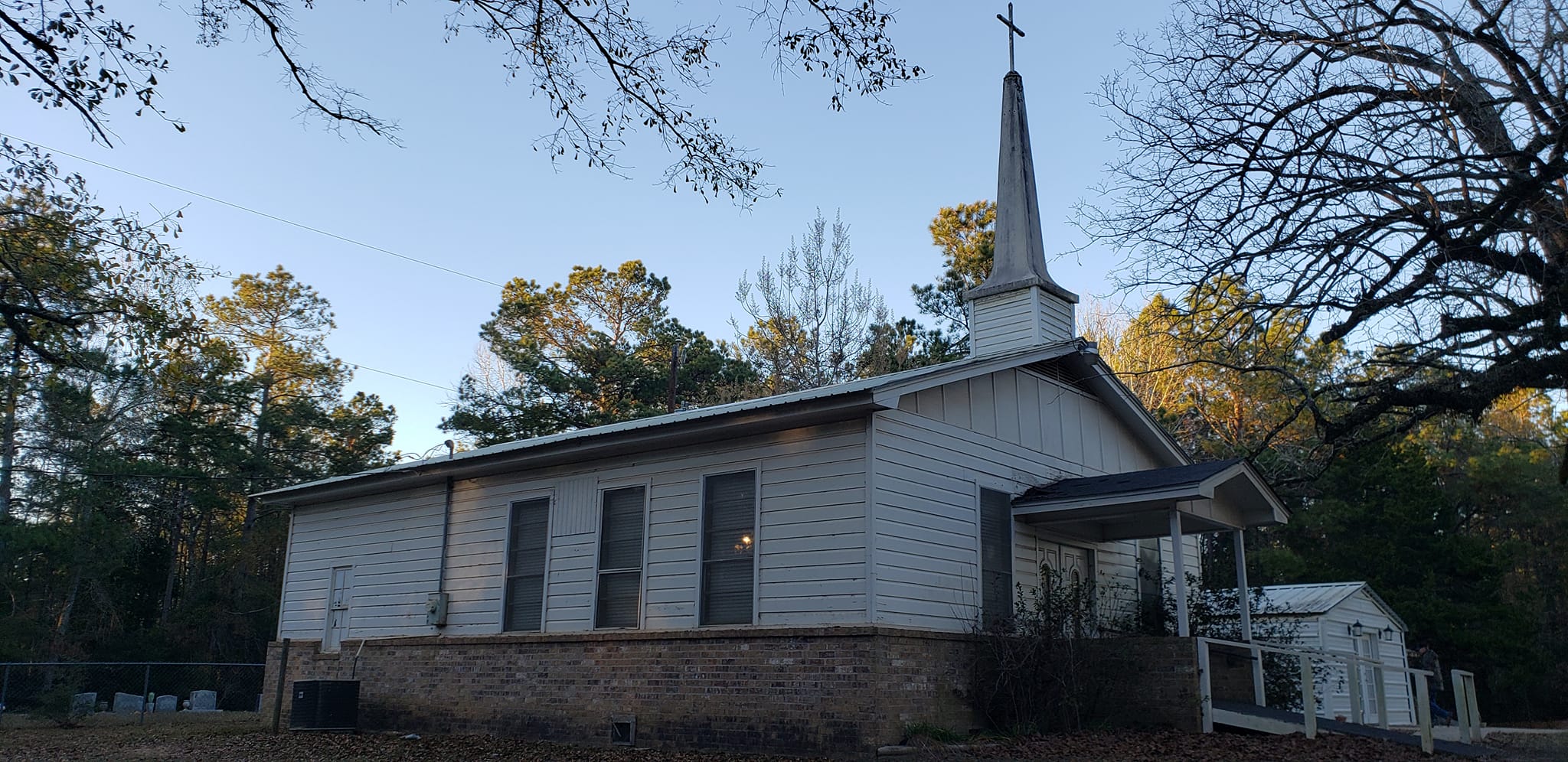 Little's Chapel Baptist Church under tall pines